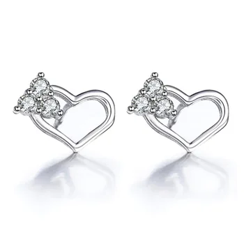 100% 925 sterlingas sidabro mados širdies dizaino blizga kristalų stud auskarai moterims, didmeninė juvelyrikos gimtadienio dovana