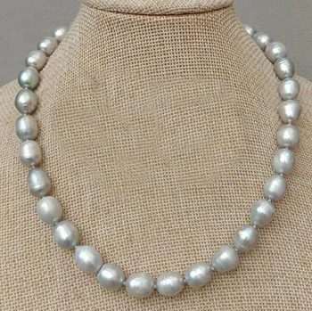 10mm juoda baroko ovalo ryžių perlų vėrinį natūralių Gėlavandenių PERLŲ Moterų Papuošalai 35cm 43cm 15