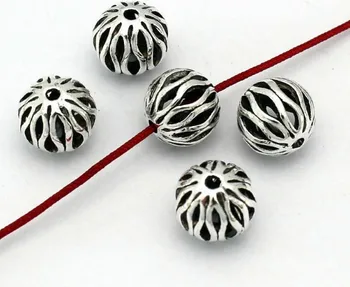 10vnt/daug Tibeto Sidabro spalvos metalinės Tuščias kamuolį Prarasti Granulių Karoliukai, Metalinės Jungtys 