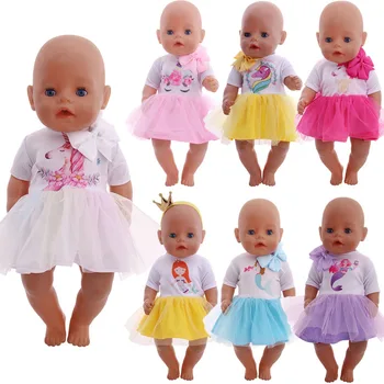 2 Vnt/set Lėlės Suknelė Mielas Vienaragis Modelio, Spalvinga Gazas Sijonas 18 Colių American Doll & 43 Cm Naujas Lėlės Drabužių Priedai