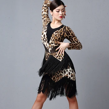 2020 Naują lotynų Šokių Praktikos Drabužių Moterų Nauja ilgomis Rankovėmis Leopard Kutas Suknelė Moteris Pramoginiai Samba Veiklos Dėvėti DL4714
