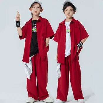 2022 Naujas Hip-Hop Šokio Kostiumai Vaikams Raudonos Laisvas Kpop Komplektus Merginų Džiazo Veiklos Etape Kostiumai Gatvės Dancewear DQS10049
