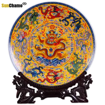 26CM Fengshui Meno Keraminės Dekoratyvinės Plokštės Senovės Devyni Drakonai Apdailos Medieną, Netauriųjų Porceliano Tradicinę Kinų Plokštės Rinkinys