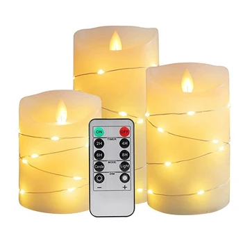 3PCS Flameless Žvakė Nuotolinio Valdymo pulto Baterija Su virvele įjungtais švyturėliais Liepsnos Helovinas Apdailos