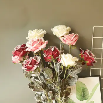 5 Vnt Vieną Galvos Rose Dirbtinių Gėlių Dekoracija Namuose Gėlė Sienos Kalėdų Dekoro Pabarstyti Snaigės Išaugo Padirbtų Šilko Gėlių
