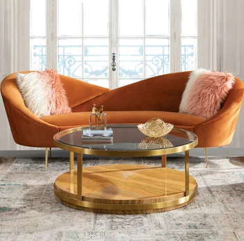 Aukso Plieno Kojų Mėnulis Dizaino Medžio, gyvenamasis kambarys sofos, italijos Aksomo Audinio Kreivė Sofa