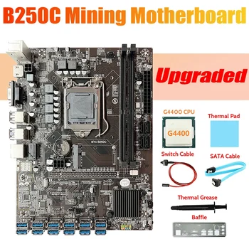 B250C ETH Miner Plokštė+G4400 CPU+Pertvara+SATA Kabelis+Switch Kabelis+Terminis Tepalas+Šiluminę Pagalvėlę LGA1151 12USB GPU Lizdas