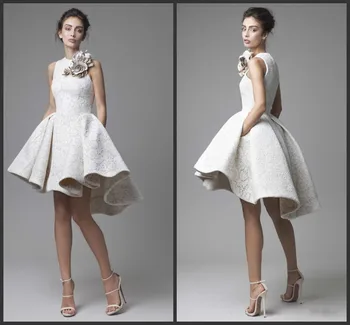 Baltos Spalvos Nėrinių Trumpas Kokteilių Suknelės Jauniai Vakare Dėvėti Elegantiškas Pigūs Hi Low Šalies Prom Dresses
