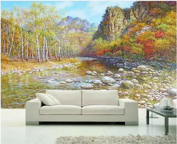 Custom freskos 3d foto tapetai, Gražus gamtovaizdis kalnų upelis su švariu vandeniu į kambarį tapetai, sienų ir 3 d