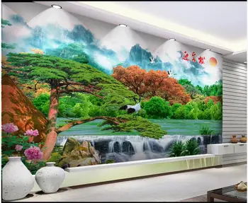 Custom freskos 3d sienos freskos ant sienos Didelis medis, kalnas, ežeras ir upė, dekoracijos, dekoras foto tapetai kambarį