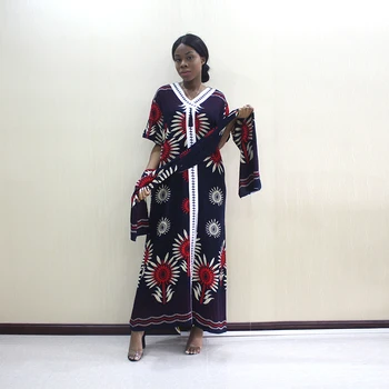 Dashikiage 2019 Naujų Mados Afrikos Dashiki Gėlių Spausdinti Black Grynos Medvilnės Appliques Elegantiškas Afrikos Moterų Suknelės