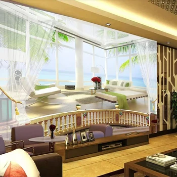 Dekoratyvinės tapetų 3D vaizdu į jūrą balkonas, TV foną, sienos popieriaus