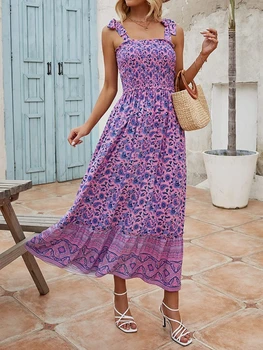 Elegantiškas ir Prašmatnus Ponios Drabužiai 2022 M. Vasarą Nauja, Moterų Ilgas Sukneles Bohemijos Spaudinių Diržas Laisvas Atsitiktinis Suknelės Gatvės Stilius