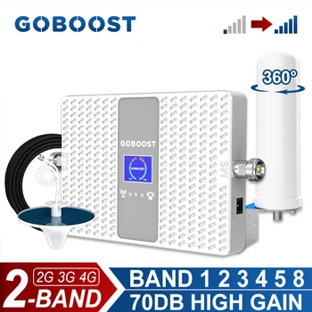 GOBOOST Signalo Kartotuvų 70dB Dual Band 2G 3G 4G Cellular Stiprintuvas, 850 900 1700 1800 1900 2100MHz) Tinklo Stiprintuvas 360° Antena