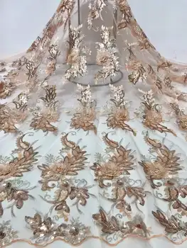 Gražus 3D blizgučiais audinio prancūzijos verpalų tinklelio nėriniai Blizgančiais Afrikos audinio, Vakaro suknelės, šaliai suknelė vestuvių suknelė dizainas