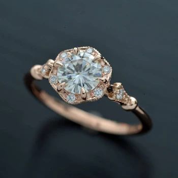 Gražus jūros mėlynos Gėlės Dizaino Rose Aukso Spalvos Nuotakos Vestuvių Žiedai AAA Cirkonis bižuterijos Diamond Halo Moterų Nuotakos žiedas