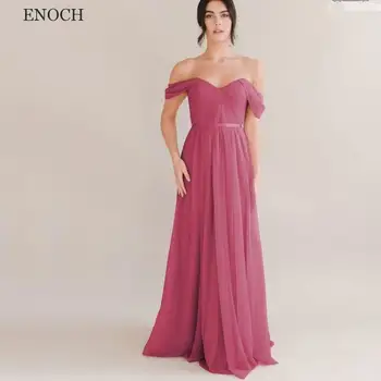 HENOCHAS Elegantiškas Brangioji Šifono Bridesmaid Dresses Paprasta Off Peties Backless Šalis Suknelės pagal Užsakymą Pagaminti Vestidos De Gala
