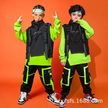 Hip-hop kostiumas berniukams rudens ir žiemos džiazas šokių drabužiai, vaikų užsienio stiliaus megztinis hip-hop mergaičių mados spektaklis