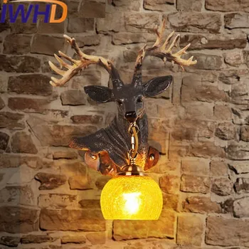 IWHD Elnių galvos Dervos Wandlamp Derliaus Sienos Lempos LED Amerikietiško Stiliaus Loft Pramoninių Stiklo Sconce Sienos Šviesos Rungtynių Namuose Apšvietimas