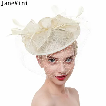 JaneVini Fascinator Vestuvių Skrybėlės Moterims, Elegantiška Pūkinė Akių Nuotakos Šalis Šukuosena Moteris Dramblio kaulo Mėlyna Vestuvių Skrybėlės Haarschmuck