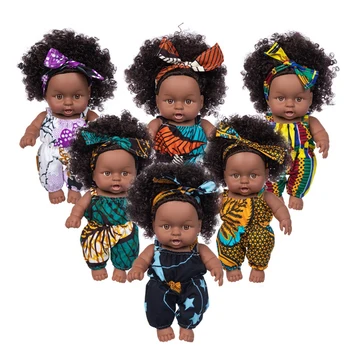 Juoda Lėlė Baby 20cm Lėlės Afrikos Juodieji Mergina Kūdikis Gyvas Modeliavimas Žaislas su Žalia Oranžinė Gėlė Sijonas Vaikams Dovanos Festivalis