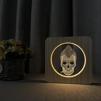 Kaukolė LED Nakties Šviesos 3D Lempa, Minkštas Šiltas Baltos Spalvos Medžio, Akrilo Stalo Lempa helovinas Dovanos su USB Power