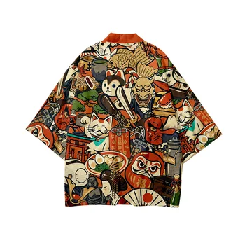 Kimono Streetwear Katė Samurajus Cardigan Harajuku Drabužius, Vyrams, Moterims, Ukiyo-e Cosplay Drabužius Vasaros Paplūdimio Japonų Drabužių