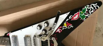 kinija gitara gamyklos užsakymą 100% naujas v formos gitara Spalvingos aplikacijos viršuje sandėlyje 8