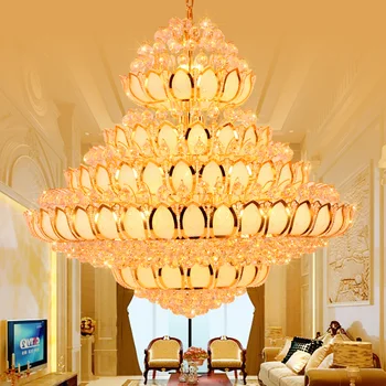 LED Modernus Aukso Krištolo Sietynai Žibintai Rungtynių Golden Lotus Flower Krištolo Sietynas, Namų Patalpų Apšvietimas Didelis Fojė Lempos