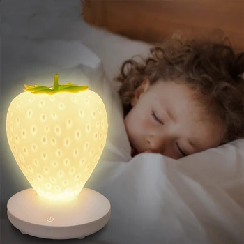LED Nakties Šviesos Įkrovimo Braškių Touch Pritemdomi Silikono Naktiniai staleliai, Lempa, Vaikai, Vaikams, Dovanų Miegamojo Puošmena Kūdikių