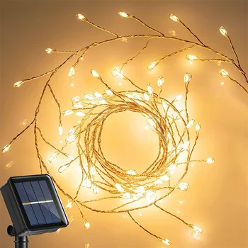 LED Saulės Pasakos String Žibintai 8Modes 4M 200 Led Varinės Vielos Fejerverkas Girliandą Žibintai, Saulės Sodas Kalėdų Žiburiai