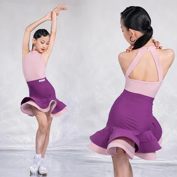 Lotynų Šokių Drabužių Mergaičių Šiuolaikinio Dancewear Sambos Ouftit Salsa Drabužių Violetinė Pramoginiai Praktikos Dėvėti Scenos Kostiumų JL4593