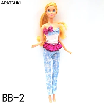 Mados Lėlės Komplektai Rinkinys Barbie Lėlės Drabužiai Pynimas Bowknot Viršuje & Džinsinio Audinio Kelnės Kelnės 1/6 Lėlių Lėlės Reikmenys, Žaislai