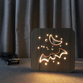 Medienos Helovinas Gpgb Nakties Žibintas 3D Vaizdo LED Mediniai Naktį Žibintai Miegamojo staliukas Lempos Vaikų Dovanų