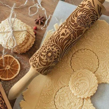 Mediniai Iškilumo Kočėlas Kalėdų Minkštas Sausainių Tortas Roll Tešlos Paspaudus Stick Priemonė, Gražios Snaigės Vynuogių Modelis