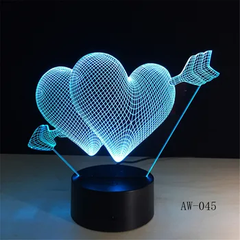 Meilės, Romantiškas 3D Rodyklių Per Širdį LED Nakties Šviesos Stalo Lempos Vestuvių Miegamasis Dekoro Mėgėjams Pora Brangioji Dovana AW-045