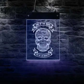 Mirusiųjų dienos Gėlių Cukraus Kaukolės LED Apšviesta Siena Pasirašyti Dia de Muertos Namų Puošybai Vyras Urvas Kelių Spalvų Ekrano ženklų Valdyba