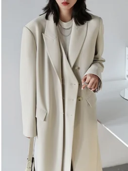 Moterų Blazers Ilgos Tranšėjos Paltai Paltai Moterims Švarkelis, Viršutiniai Moterų Top Office Lady Rudenį 2022 Juoda ilgai drabužių M044