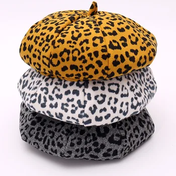 Moterų Mergina prancūzijos Leopardas Spausdinti Šiltas Vilnos Beanie Skrybėlių Derliaus Paprasto Beretė Skrybėlės vientisos Spalvos Elegantiška Panele Žiemą Kepurės HR122317