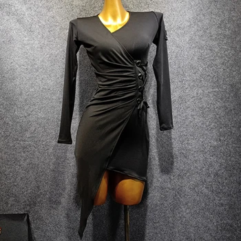 Naujas Long Sleeve V-Kaklo Seksualus Lotynų Šokių Suknelė Moterims Nereguliarus Šokių Praktikos Drabužius, Pramoginiai Lotynų Suknelė