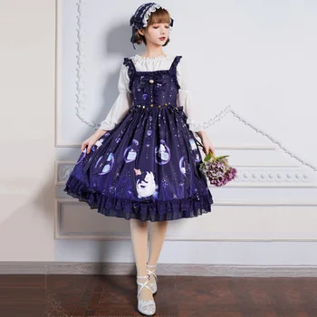 Palace nėrinių bowknot aukšto juosmens kawaii suknelė mielas spausdinimo Japanese lolita dress gothic lolita jsk rankovių viktorijos suknelė nauja