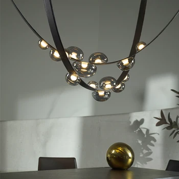 Postmodernios Juoda Stiklo Sietynas kambarį Namų dekoro Kabo LED šviesos Valgomasis sala apšvietimo loft įrenginiai Odos lempos