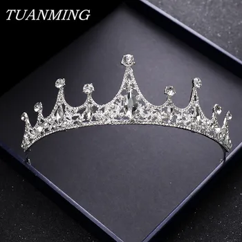 Princesė Sidabro Spalva Crystal Crown Tiara Nuotaka Karalienė Vestuvių Karūna Galvos Papuošalai, Nuotakos Vainikėlis Kristalų Puošti Draugei