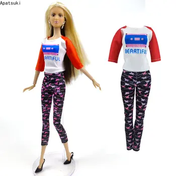 Raudona Balta Mados Drabužių Rinkinys Barbie Lėlės Aprangą, 1/6 Lėlės Priedai T-shirt Top Star Kelnės Kelnės Žaislai Vaikams