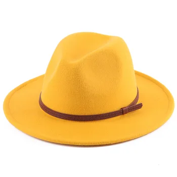 Retro Fedora Skrybėlę Moterų skrybėlę Dirbtinė Vilna Skrybėlės Diržo Dekoro Panama Rudens Žiemos Džiazo Bžūp шляпа женская chapeu masculino