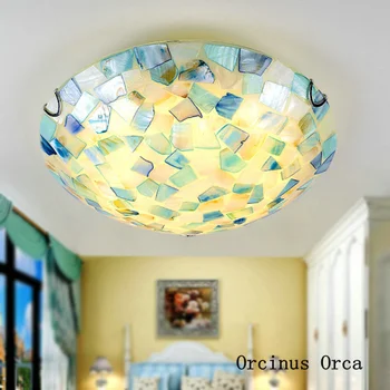 Romantiška viduržemio jūros shell lubų lempa, balkonas, miegamasis, vaikų kambarys lempos kūrybos kaimo mėlynas apvalus stiklas led lubų šviestuvas