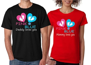 Rožinė Mėlyna Tėtis ir Mama Myliu Tave Lytis Atskleisti Motinystės marškinėliai Būti apie Tėvo ir Motinos Pacios Šeimos T Shirts