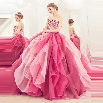 Spalvingas Vestuvių Suknelė Stebėjimo 3D Gėlių Aplikacijos Sluoksnių Tiulio Pynimas Kamuolys Suknelė Nesimetriškas Sujungimas Nuotakos Suknelė pagal Užsakymą