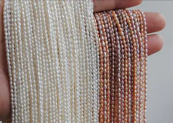 Top tikras perlas Smulkių Ryžių Granulių 2-3mm Gamtos perlas 35cm Kryptis Balta Prarasti Karoliukai