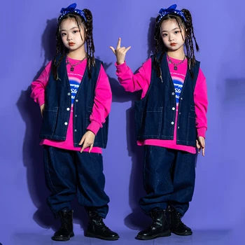 Vaikų Hip-Hop Šokio Kostiumai Vaikams, Laisvi Džinsai Hiphop Kostiumas Mergaitėms Džiazo, Šiuolaikinio Šokio Rave Drabužiai Berniukams Streetwear DQS11439